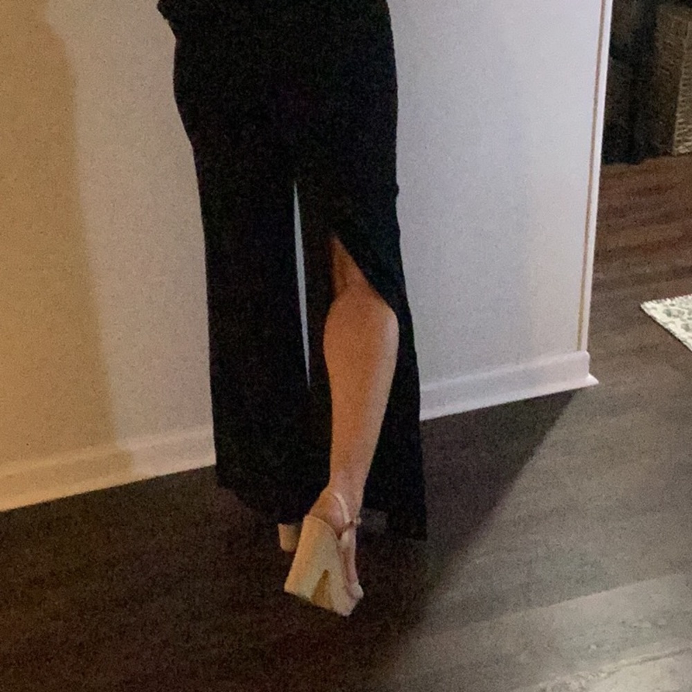 COPY - Bebe black size 6 pants right leg slit in back, left leg slit in front. …